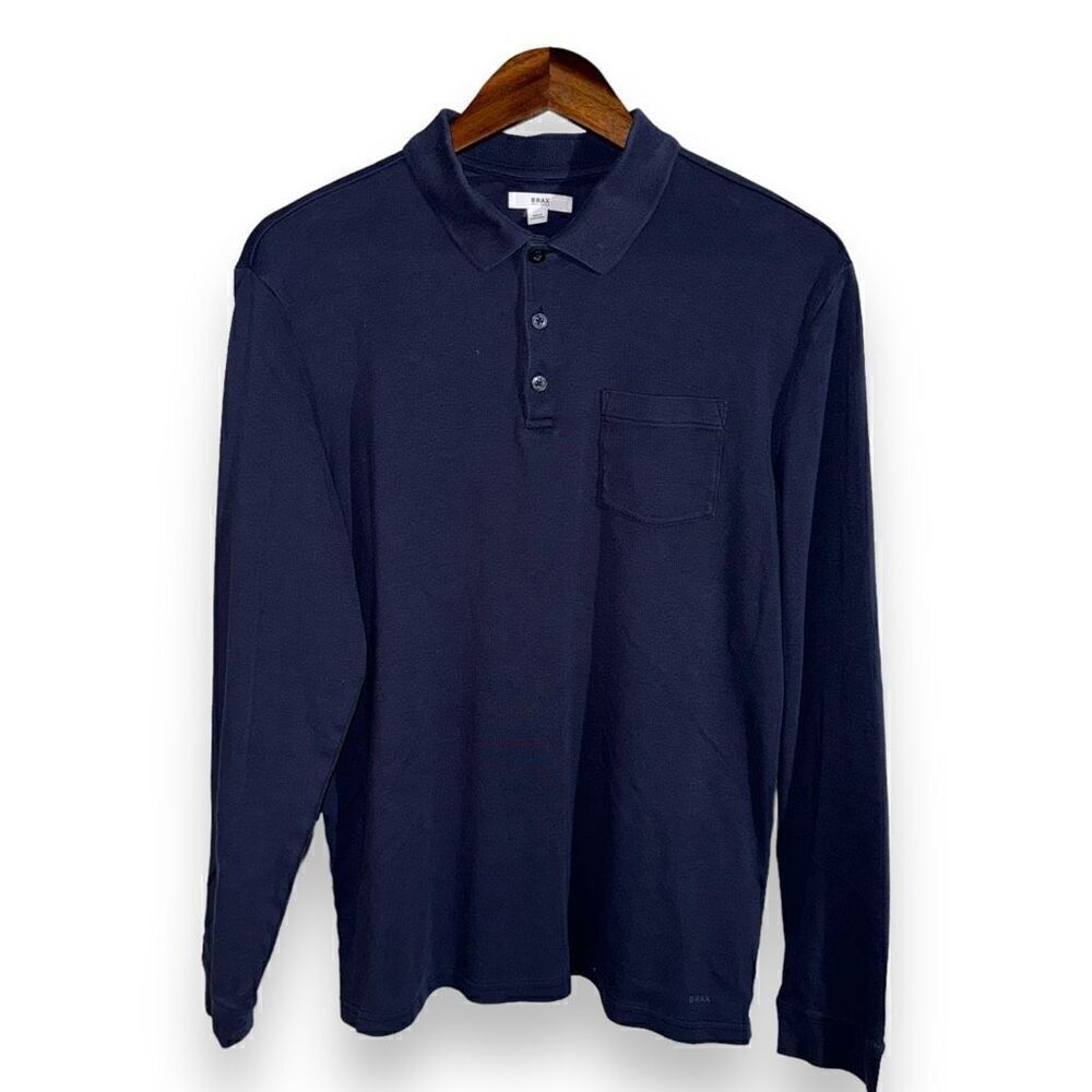 Navy Brax Philip L/S Jersey Polo Shirt Size M